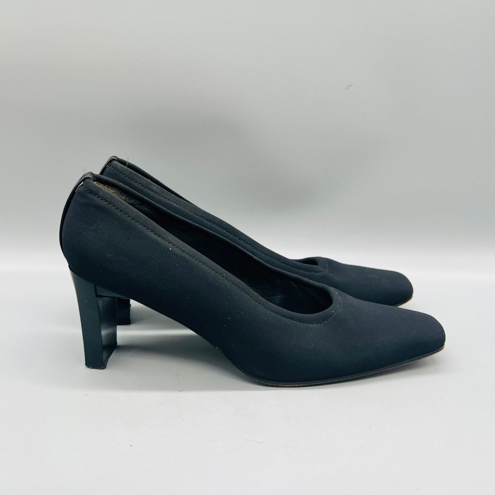 Stuart Weitzman Shoes Womens 8 Black Fabric Square Toe Block Heel Dress Pumps